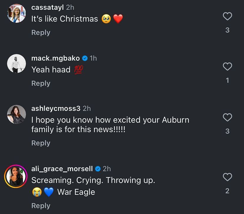 College hoop fans react to Tahaad Pettiford's return to Auburn Tigers on IG. Image via @haad.0